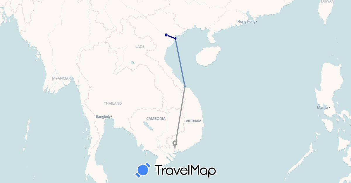 TravelMap itinerary: driving, plane, cycling in Vietnam (Asia)